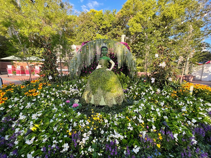 Tiana topiary in EPCOT