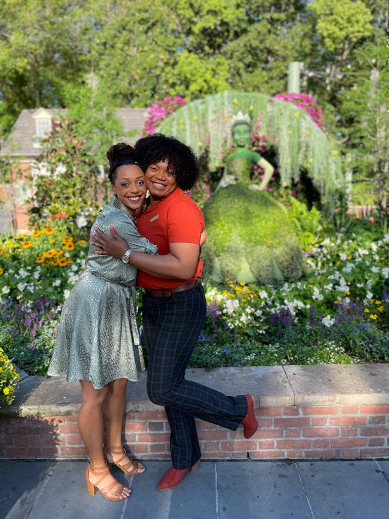 Brittany and Antoinette with Tiana topiary
