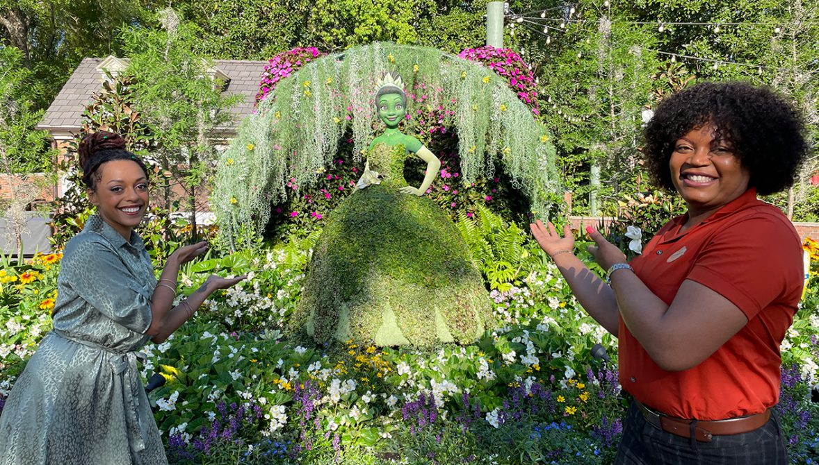 Brittany and Antoinette with Tiana topiary