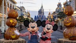 Mickey Mouse and Minnie Mouse welcome the first touches of fall on Main Street, U.S.A at Magic Kingdom Park
