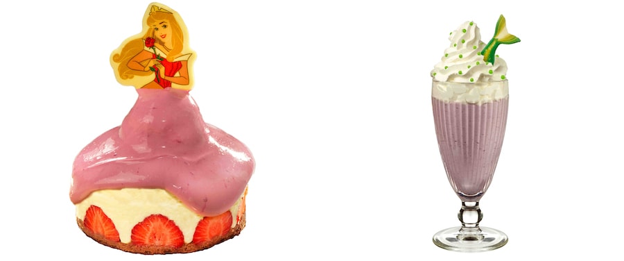 Disneyland Paris -Princess Aurora Strawberry Cream Cake to share with your royal friends and The Little Mermaid Milkshake