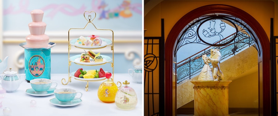 Shanghai Disneyland, Royal Banquet Hall interior and treats collage