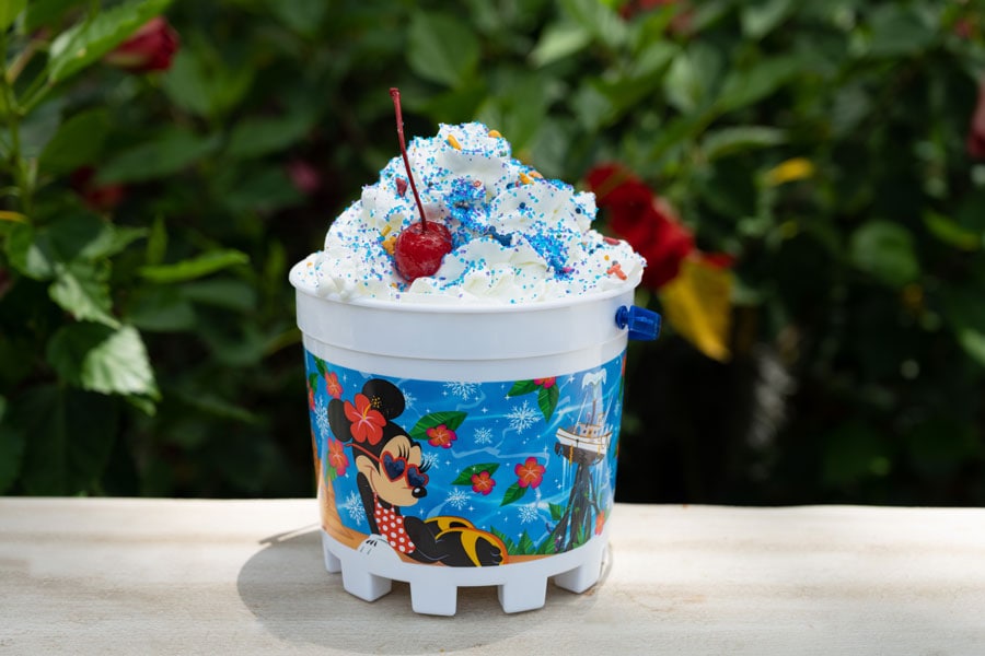 Sand pail bucket decorated with Disney characters and full of ice cream at Disney’s Typhoon Lagoon Water Park