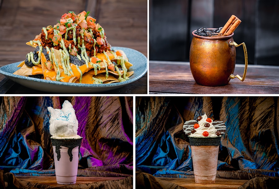 Ghost Pepper Nachos; Butterscotch-Apple Mule; Ursula Shake; Mummy Shake