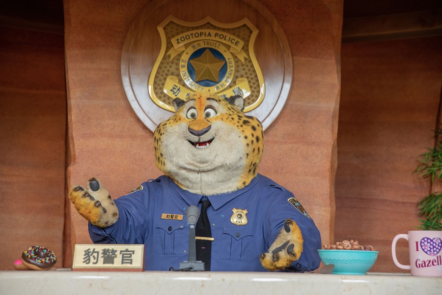Officer Clawhauser animatronic within Zootopia: Hot Pursuit attraction at Shanghai Disneyland Park