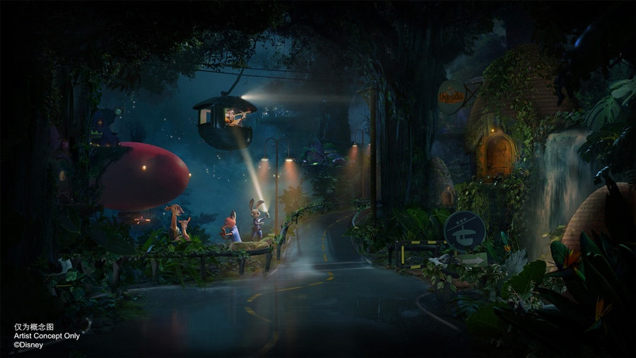 Concept art from Zootopia: Hot Pursuit Attraction featuring Judy Hopps and Nick Wilde