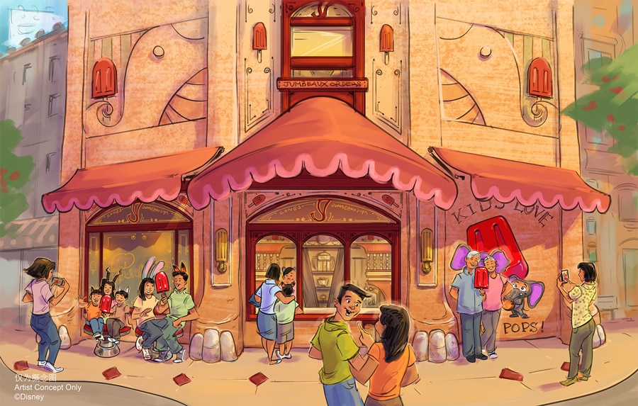 Concept art of Jumbeaux’s Cafe, an ice cream shop, within Zootopia at Shanghai Disney Resort