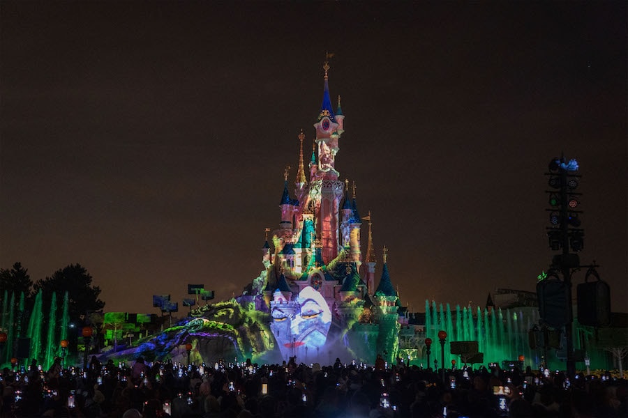 Halloween at Disney Parks - A projection of Maleficent during A Nightfall with Disney Villains” at Disneyland Paris