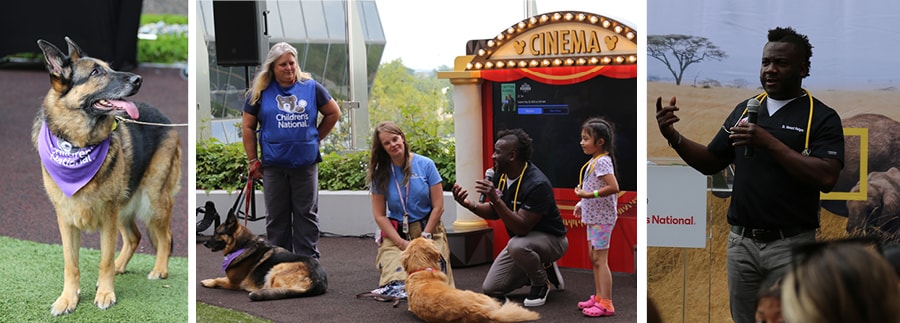 Service dogs pictured. The group watching some fun clips from National Geographic’s hit show Critter Fixers: Country Vets on a mobile movie theater Disney had previously donated, before meeting one of the stars of the show, Dr. Vernard Hodges.