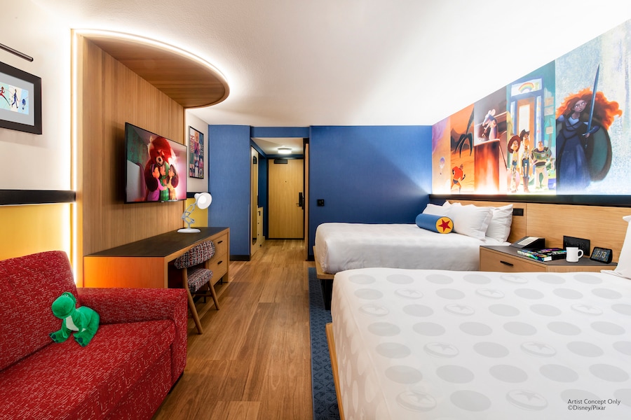Pixar Place Hotel: First Look at a Reimagined Guest Room Featuring Iconic Pixar Characters at Pixar Place Hotel