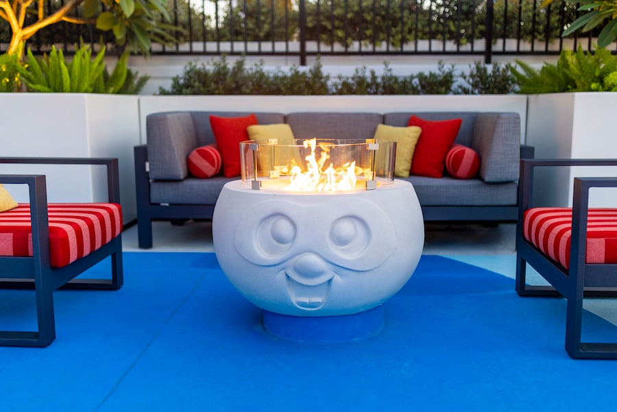 Pixar Place Hotel firepits themed to Jack-Jack from Pixar’s “The Incredibles” and Anger from Pixar’s “Inside Out”