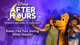 Disney After Hours Logo with goofy and two girls on the background