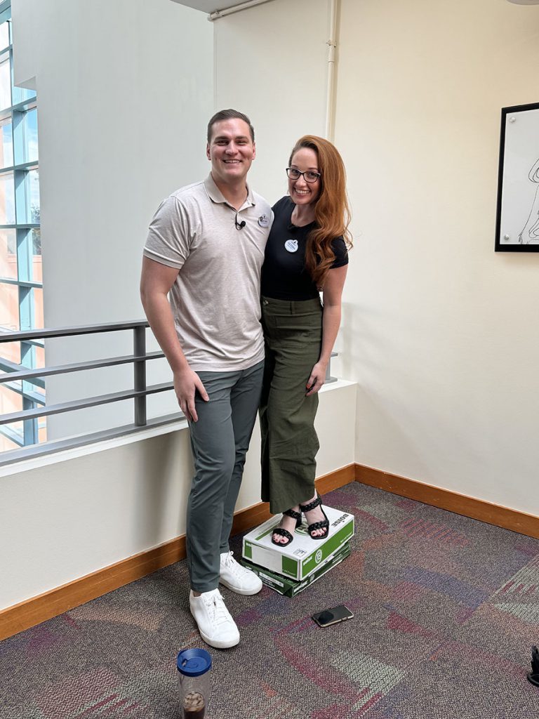 Brian and Victoria pose during a video filming