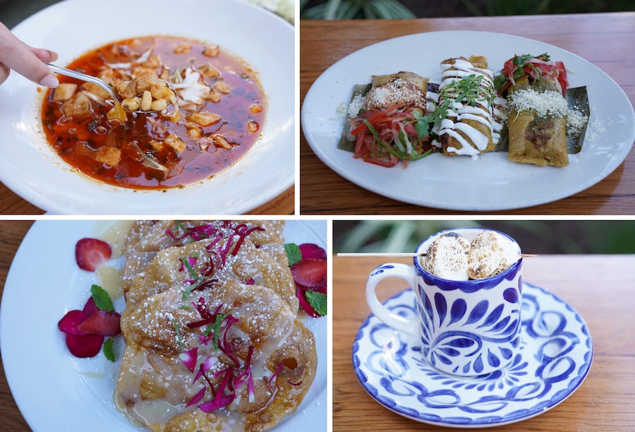 Collage of holiday food at Downtown Disney, Food at Disney Festival of Holidays 2023 at Disneyland Resort