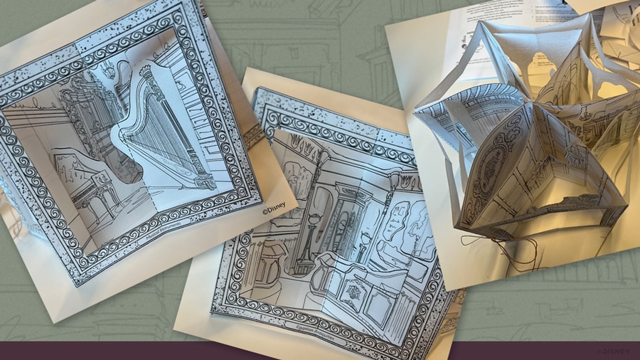 Printed examples of Disney Parks Blog Presents Disney Paper Parks: Mystic Manor Carousel Book Designed by Walt Disney Imagineering