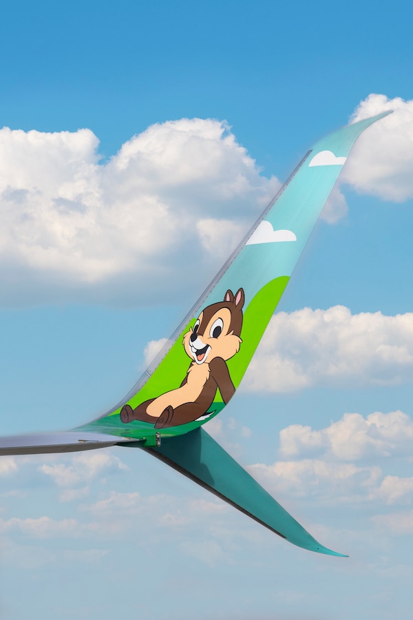 Disney Chip 'n' Dale on plane - Alaska Airlines Reveals Its New Disneyland Resort-Themed Plane “Mickey’s Toontown Express”