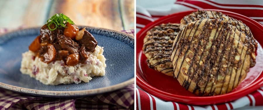 Beef Bourguignon with crushed potatoes and Snickerdoodle Cookie from Yukon Holiday Kitchen at EPCOT Festival of the Holidays 2023