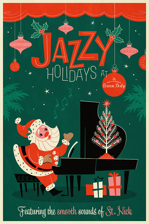 Poster art for Jazzy Holidays at Hollywood Brown Derby during Disney Jollywood Night at Disney's Hollywood Studios