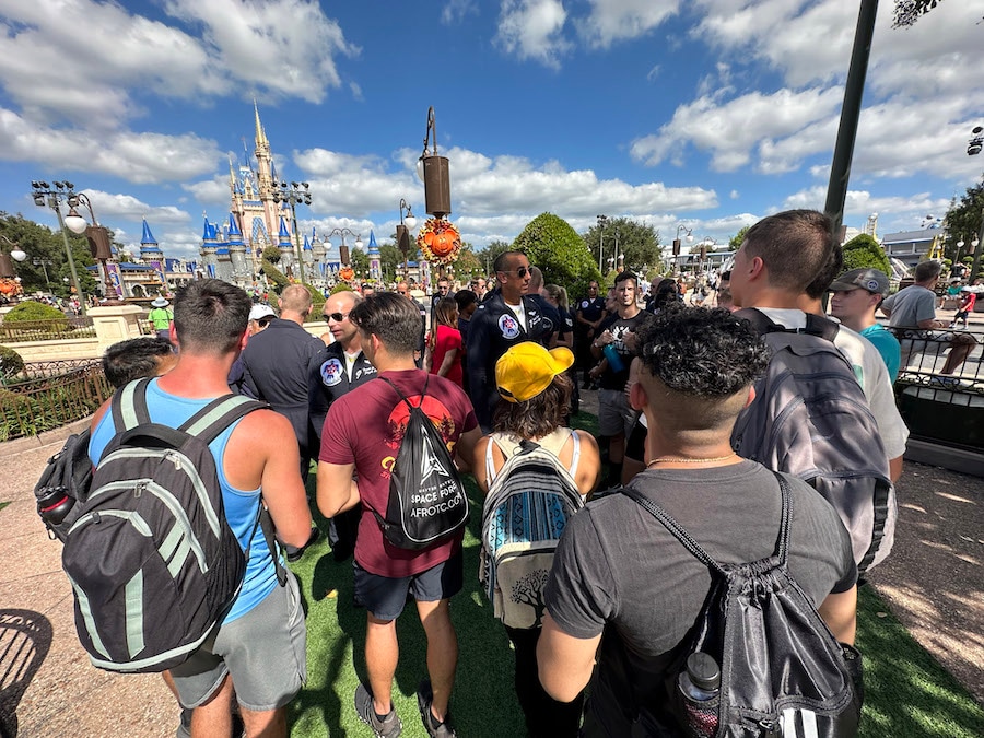 Image of ROTC students from the University of Central Florida at Magic Kingdom watching the U.S. Air Force Thunderbirds
