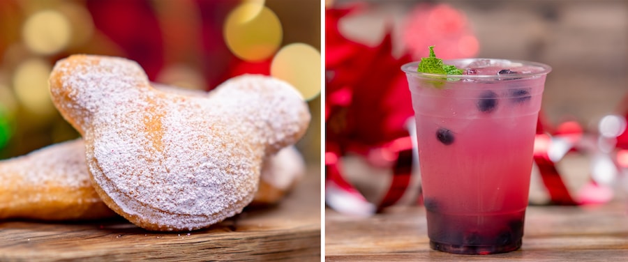 The Extensive New Disneyland Holiday Food Guide Is Here!  Mickey-shaped Candy Cane Beignet and Huckleberry Mint Julep 