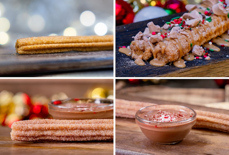 The Extensive New Disneyland Holiday Food Guide Is Here!  Gingerbread Churro, Chestnut Churro, Chocolate Sugar Churro and new Peppermint Ganache Dipping Sauce 