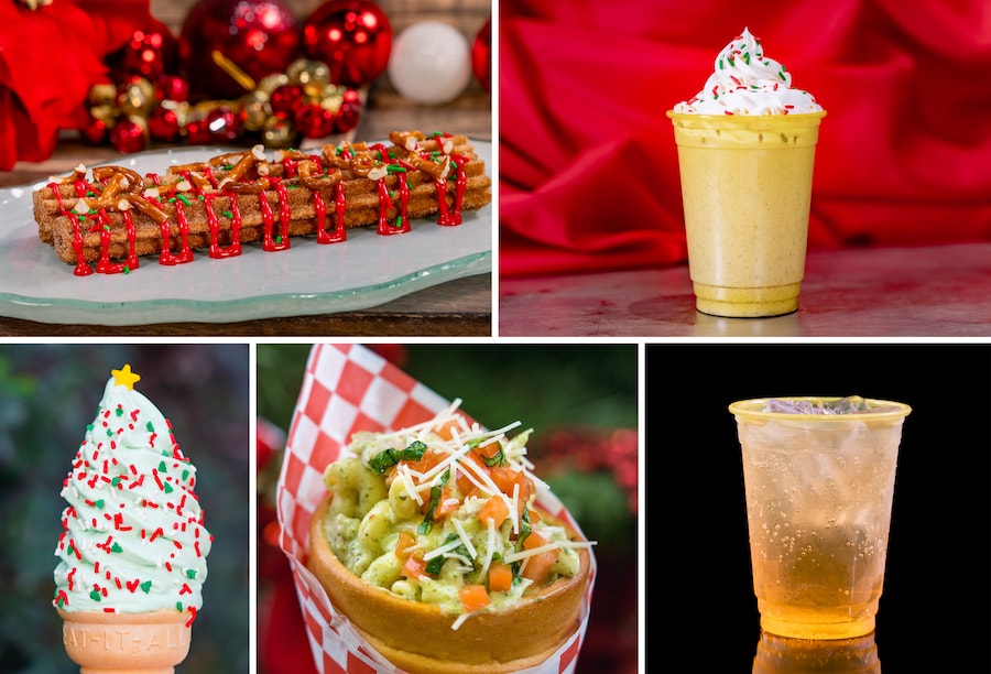 New Cranberry Yogurt Churro, Nog Chata with Rumchata, Christmas Tree Cone, Chicken Pesto Cone and Gingerbread Mule for the holidays at Disneyland Resort