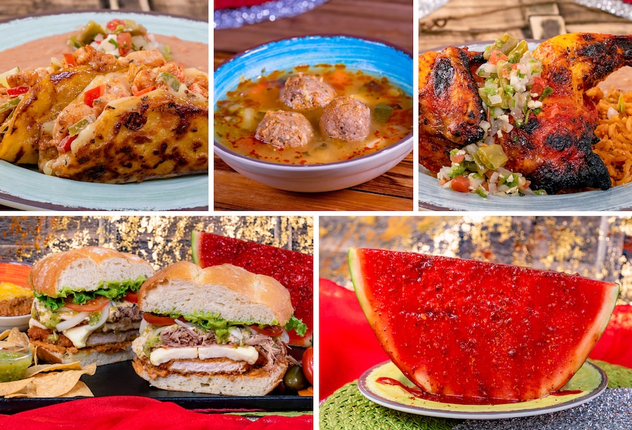 The Extensive New Disneyland Holiday Food Guide Is Here!  Tacos Gobernador, IMPOSSIBLE Albondigas Soup, Achiote-marinated Half Chicken with Spanish rice, Shareable Loaded Torta and Street-style Watermelon 