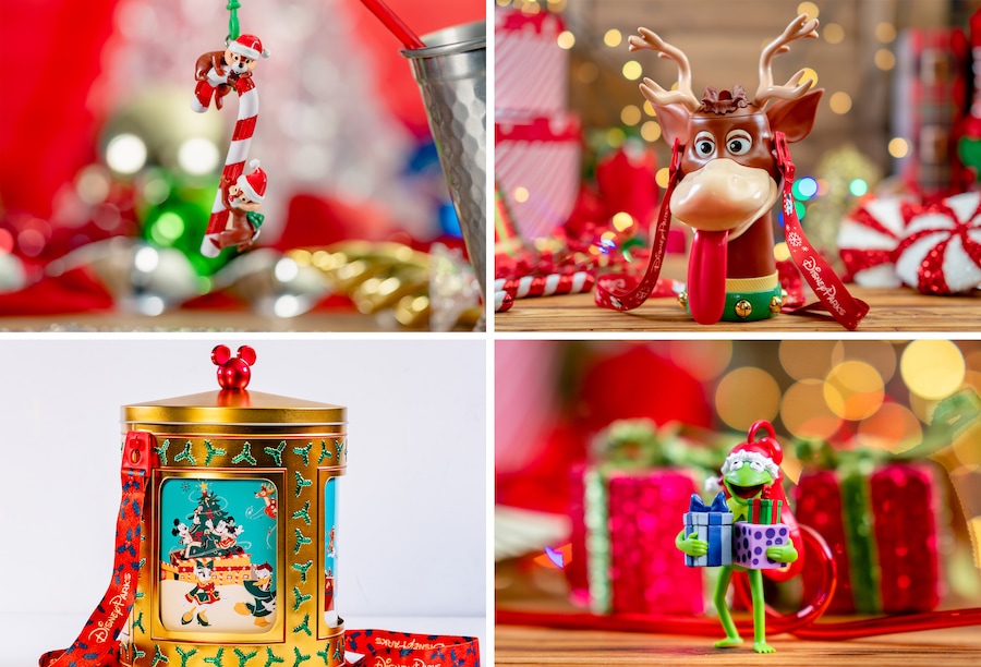 Clip para pajita navideña de Chip & Dale, sorbete de reno del desfile navideño, lata giratoria musical dorada y clip para pajita Kermit navideña