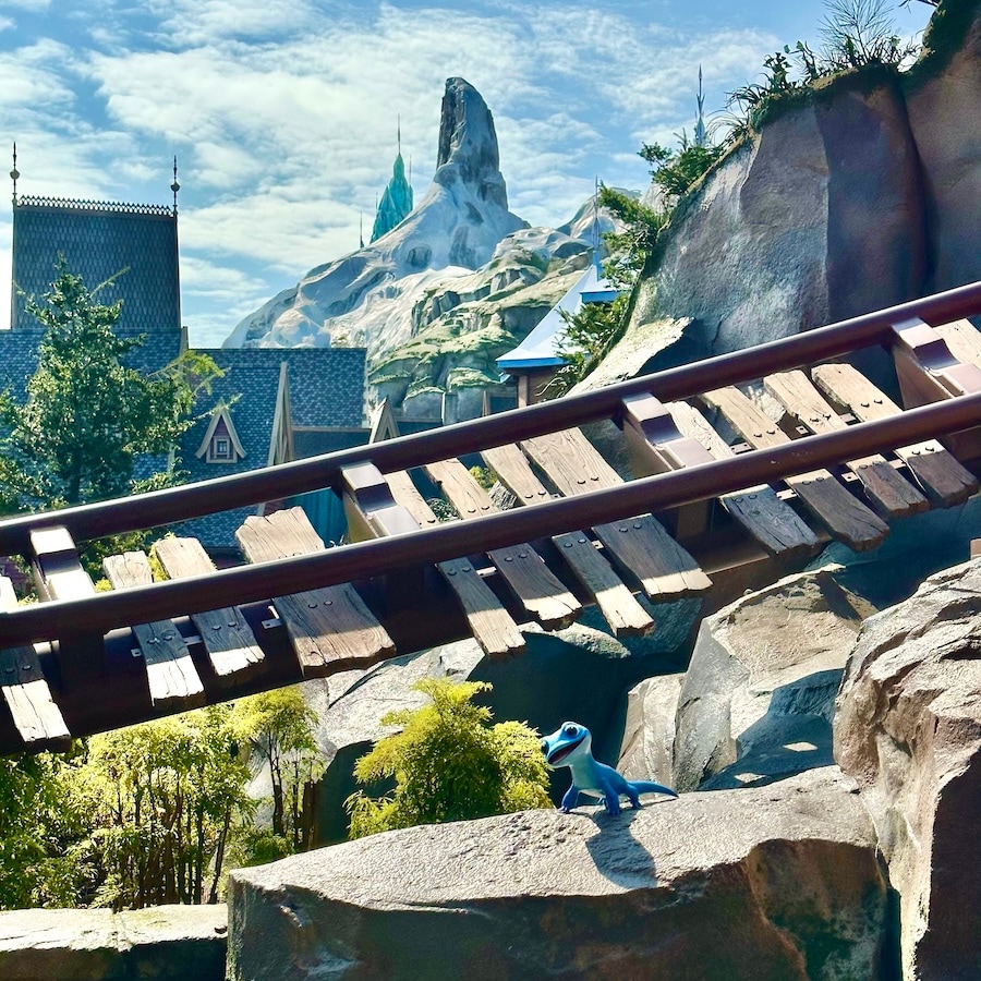 Bruni hidden outside Wandering Oaken’s Sliding Sleighs in World of Frozen at Hong Kong Disneyland