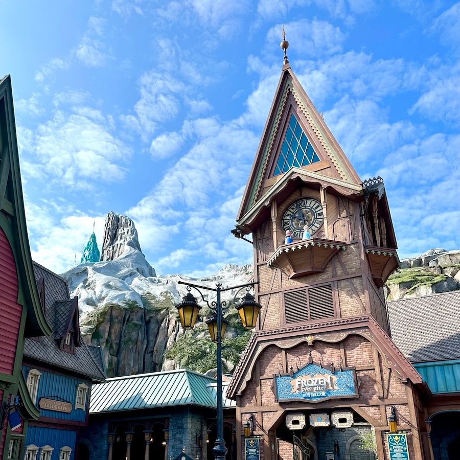 Clock tower inspired by Disney movie "Frozen" in World of Frozen at hong Kong Disneyland