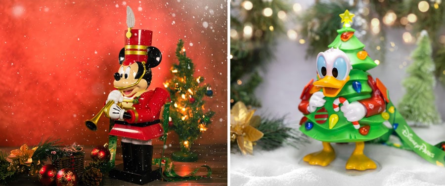 Collage of Mickey Mouse Toy Soldier Bucket and Donald Duck Christmas Tree Sipper 