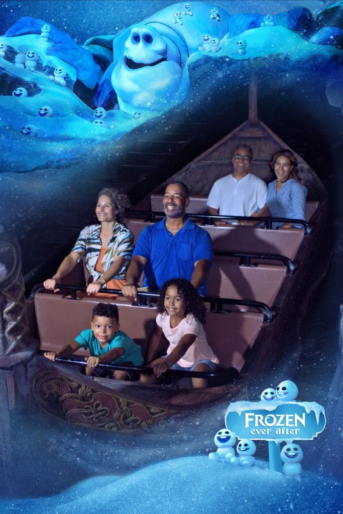 6 people at the Frozen Ever After ride