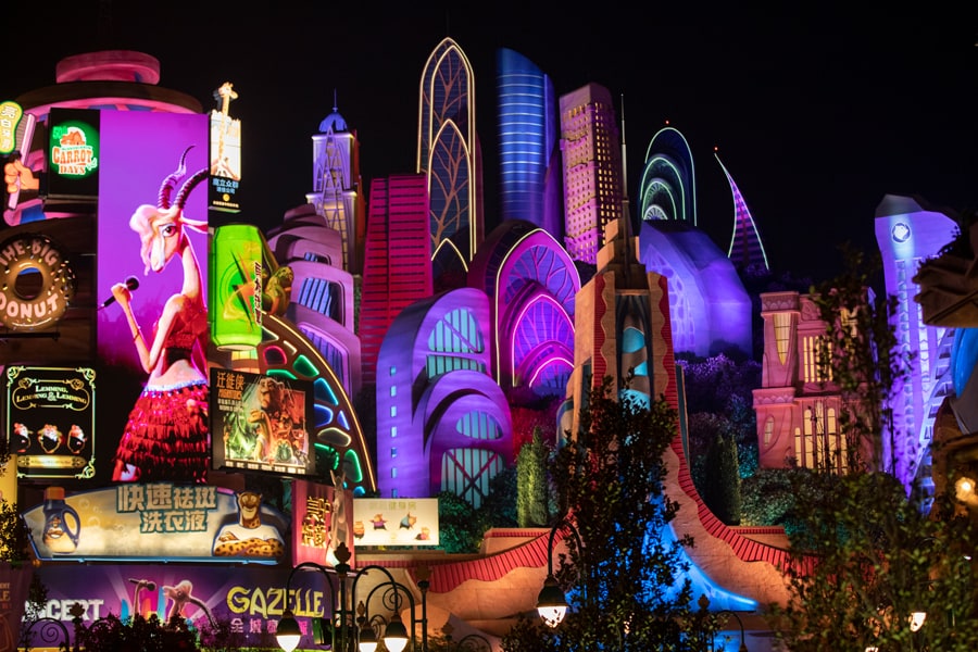 Zootopia at Shanghai Disney Resort at night, opening on Dec. 20, 2023 