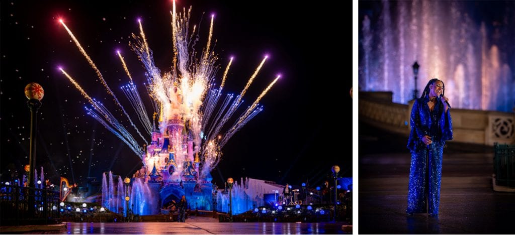 Ariana DeBose appeared under the stars in front of Sleeping Beauty Castle at Disneyland Paris to perform “This Wish” from Disney Animation’s “Wish.”
