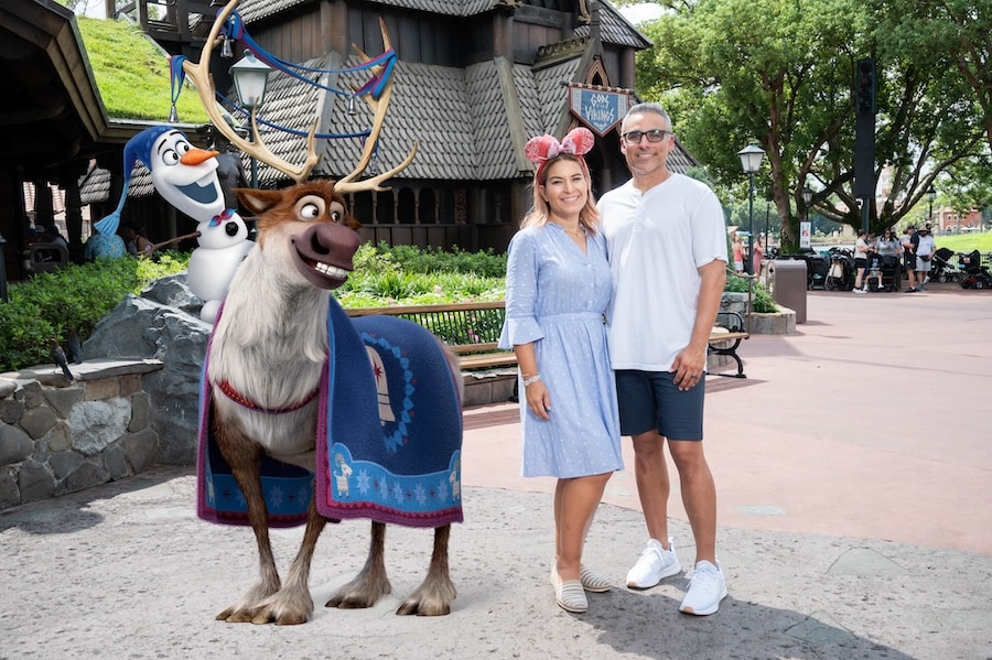Disney Photopass Magic Shot with Sven and Olaf offered during the EPCOT International Festival of the Holidays