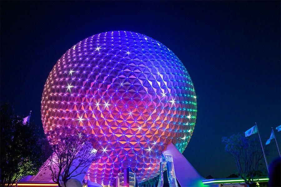 Spaceship Earth at EPCOT at Walt Disney World Resort at night