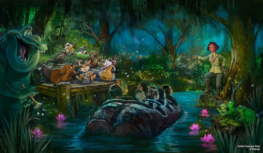 Rendering for Tiana’s Bayou Adventure debuting at Disneyland park later in 2024