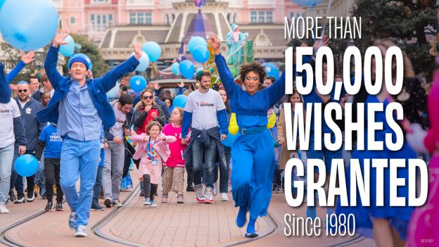 Blog Header with writing saying "150,000 Wishes Granted" with a group os people wearing blue and cheering in the background