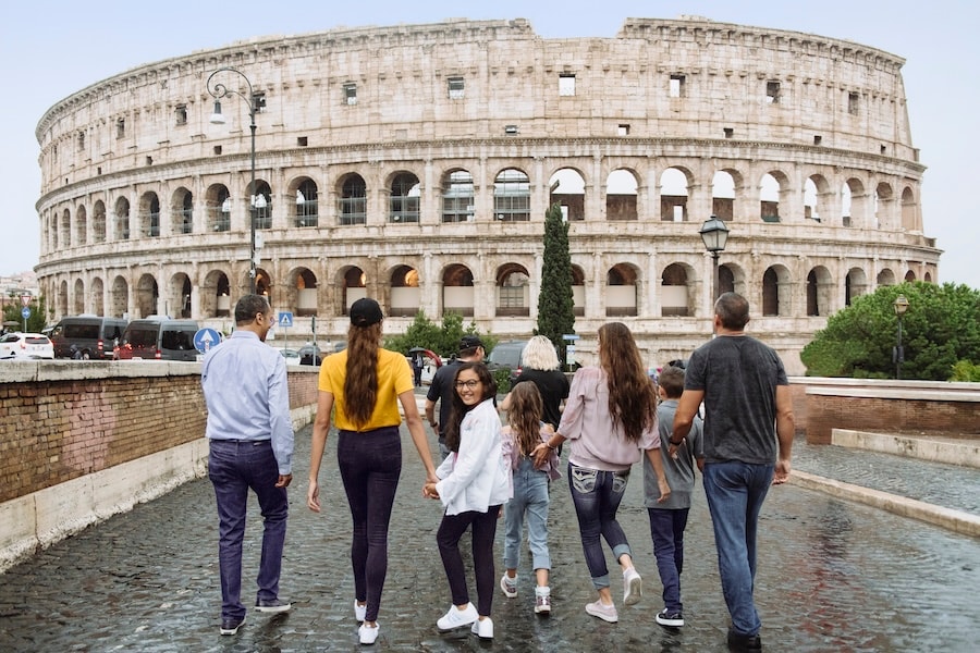 Family walking together in Rome