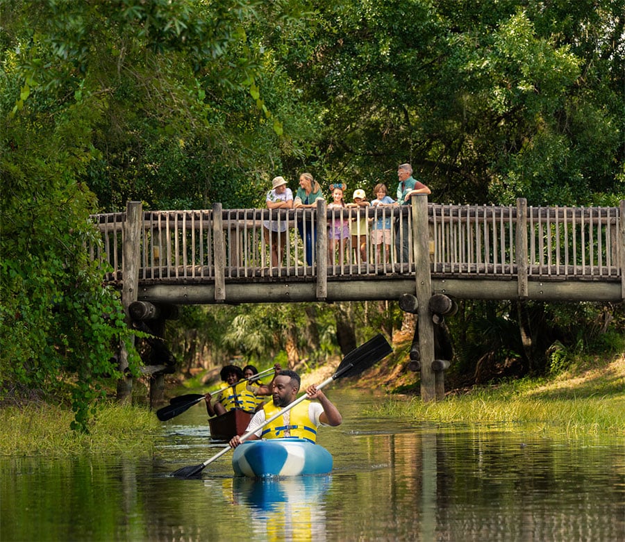 Guests on kayaks at Disney's Fort Wilderness Campground