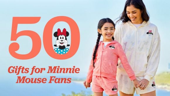 Image of mother and daughter wearing Minnie Mouse merchandise in celebration of 50 Minnie Mouse Fan gift ideas for galentines day and national polka dot day
