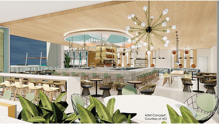 Image of Parkside Market concept art of interior second story bar at Parkside Market coming to Downtown Disney at the Disneyland Resort