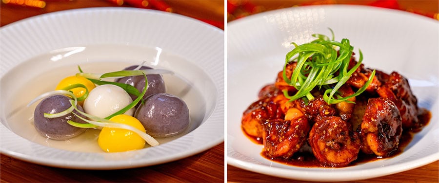 Bean Paste Tang Yuan Dumplings and Meatball Soup and Spicy Shrimp with Steamed Rice from Hearthstone Lounge for Lunar New Year 2024