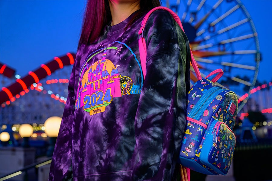 2024 Disneyland Tie-Dye Pullover Sweatshirt and 2024 Disneyland Mickey Mouse and Friends Loungefly Mini Backpack