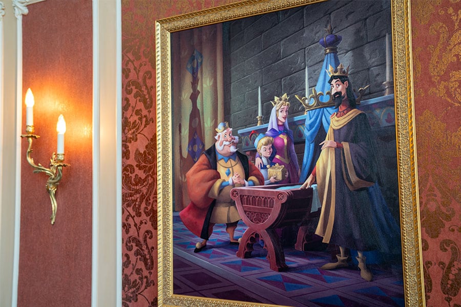 "Sleeping Beauty" artwork in the Prologue dining room for Royal Banquet at Disneyland Hotel in Paris