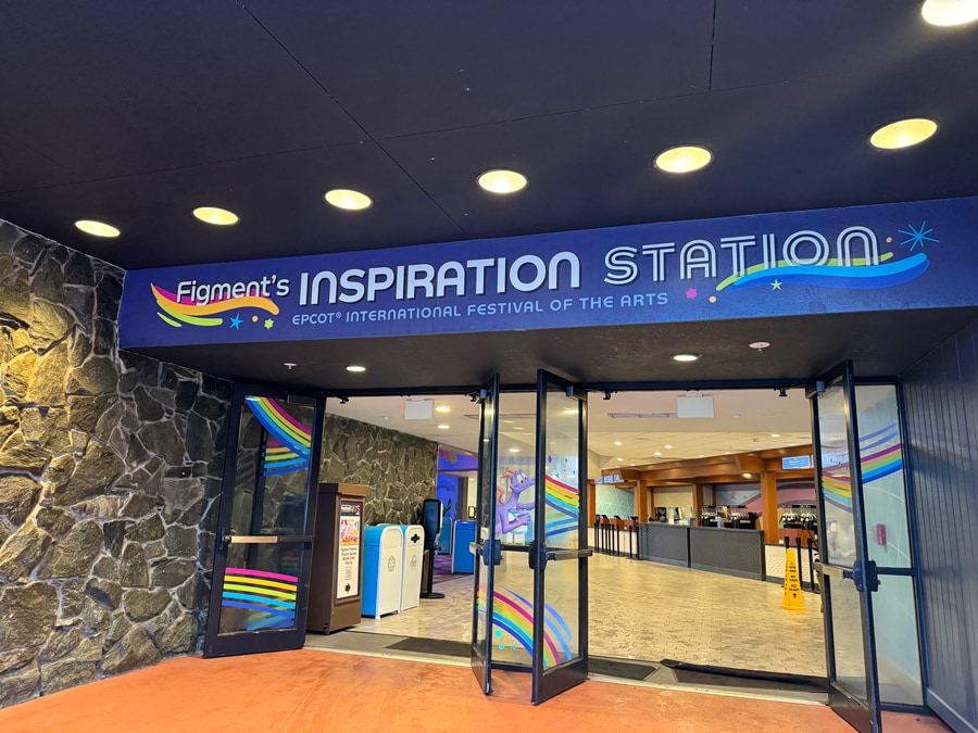 Image of Figment's Inspiration Station entrance at the Odyssey building at EPCOT during 2024 EPCOT International Festival of the Arts