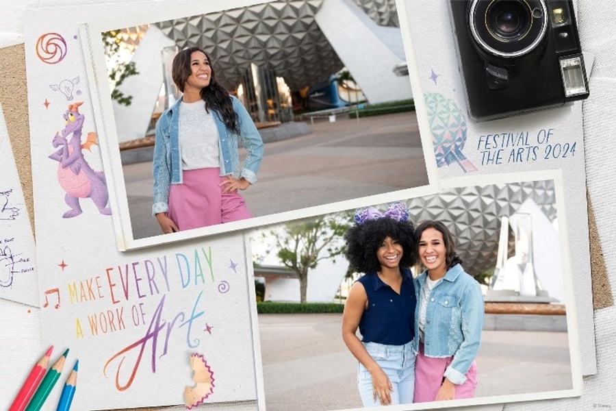 Image of Figment Artist Desk Collage Photopass Magic Shot at EPCOT