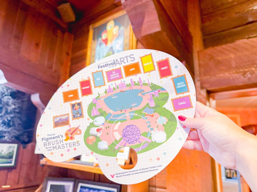 Image of front World Showcase map for Figment scavenger hunt at 2024 EPCOT International Festival of the Arts