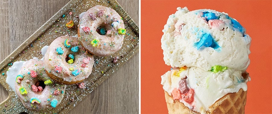 Imagen de donut de leche y cereales y helado Pots of Gold & Rainbows