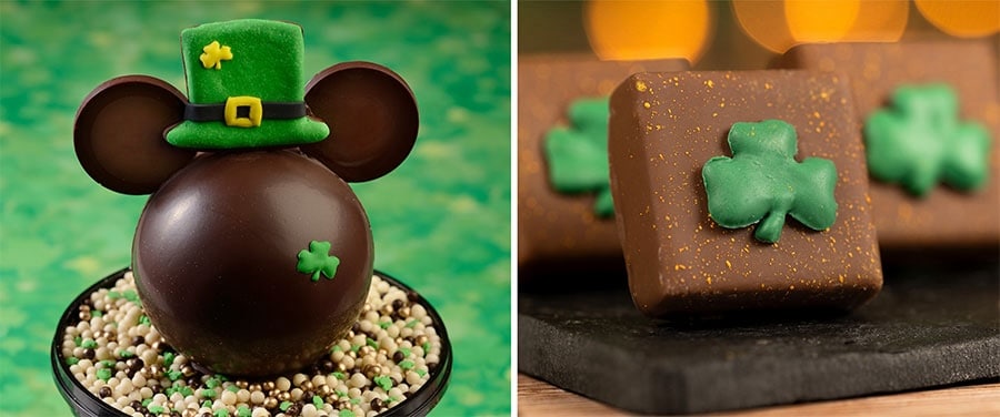 Imagen de la piñata de chocolate de Mickey de St. Patty y el cuadrado de ganache de crema irlandesa de The Ganachery